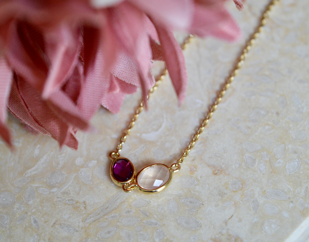 minimalist pink garnet and rose quartz gold bracelet