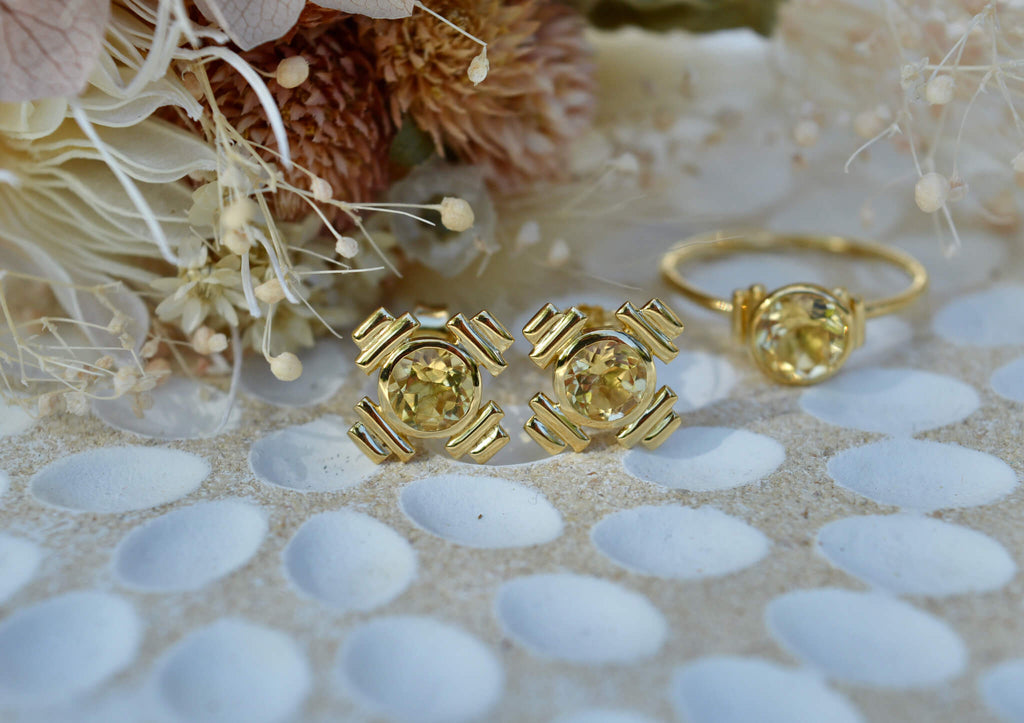 gold natural citrine earrings