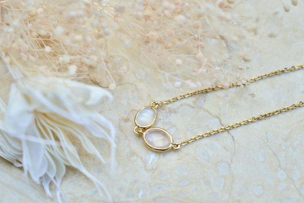 natural moonstone and rose quartz gold crystal bracelet