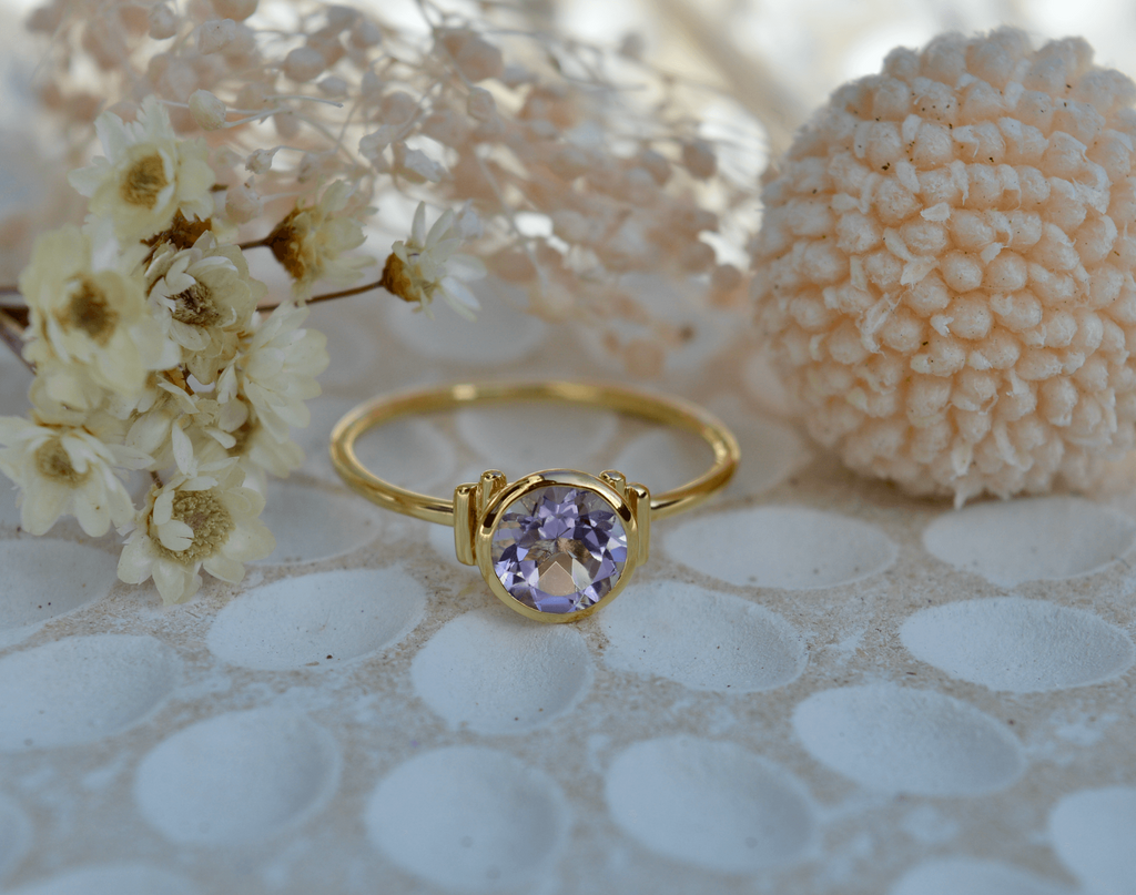 minimalist natural amethyst gold crystal ring