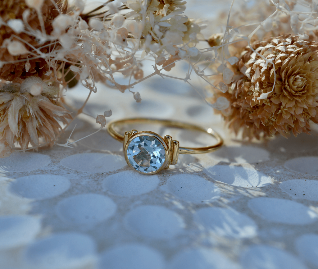 minimalist natural blue topaz gemstone ring