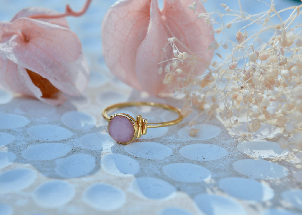 natural pink opal gold gemstone ring