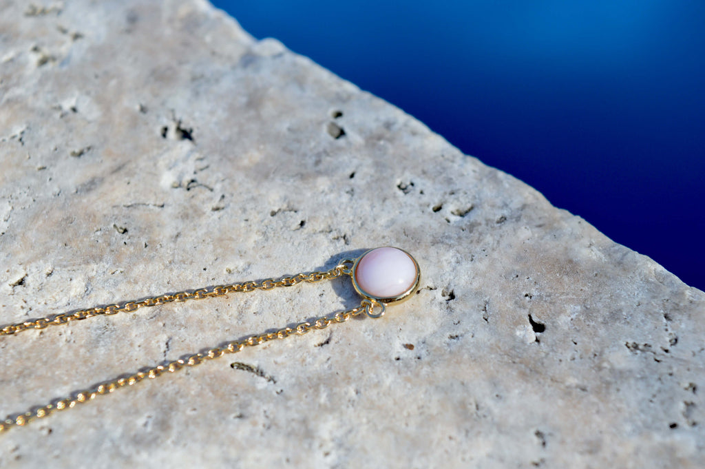 waterproof natural pink opal gold necklace